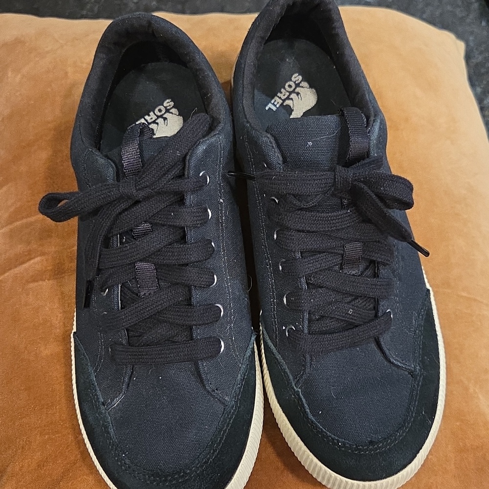 Sorel Black Canvas Low-Top Sneakers with Cream Soles